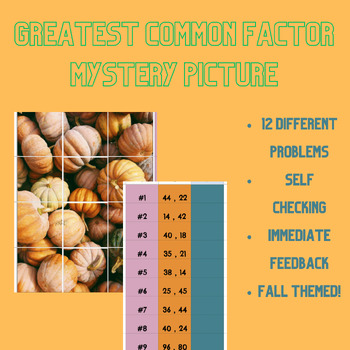 Preview of Greatest Common Factory Mystery Picture | GCF | Math Mystery Picture | Fall Math