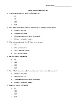 Preview of Greatest (Highest) Common Factor Worksheet