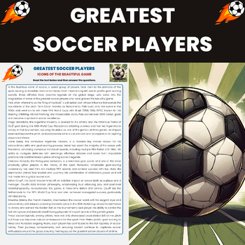 Preview of Greatest Soccer Players of All Time Reading Comprehension Worksheet