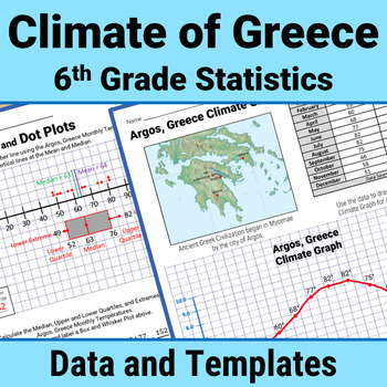 Preview of Greece Geography 6th Grade Statistics Box Plot Histogram Mean Median Activity