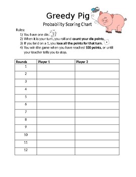 Preview of Greedy Pig Probability Game for Elementary Students