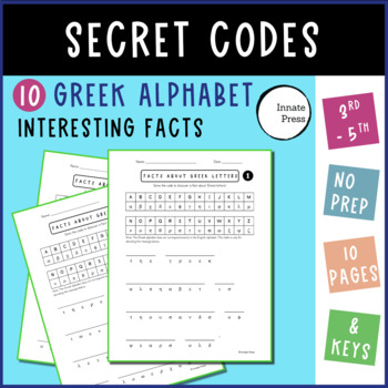 Preview of Greek Alphabet Secret Code Worksheets with Facts for 3rd 4th and 5th Grades