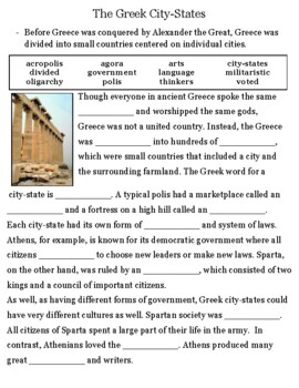 Greek City States lower level reading crossword fill in the blank