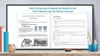 Preview of Greek Culture and its Influence Reading and Activities for Advanced Learners