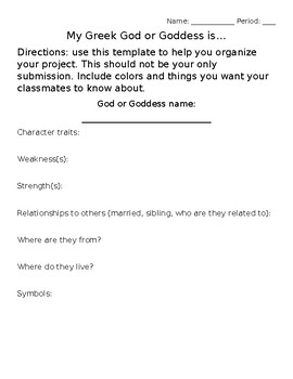 Preview of Greek God/ Goddess graphic organizer
