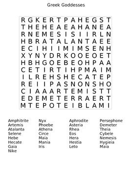 Greek Goddesses Word Search by Ex Nihilo Arts and Culture | TPT