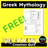 Greek Gods Greek Mythology Creation Quiz FREE!