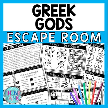 Preview of Greek Gods Escape Room - Task Cards - Reading Comprehension - Ancient Greece