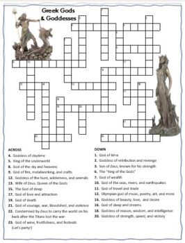 Greek Gods Goddesses Crossword Puzzle Word Search Combo TpT