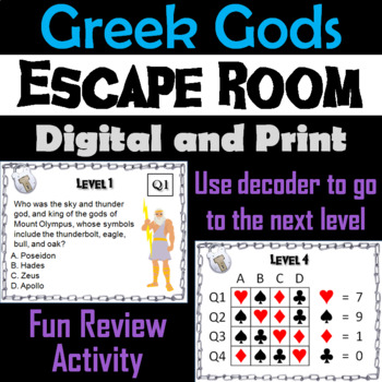 Preview of Greek Gods and Goddesses Activity Escape Room: (Ancient Greek Mythology)