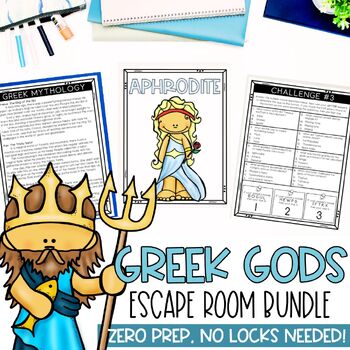 Preview of Greek Gods and Goddesses Escape Room for 3rd, 4th, 5th Grade | BUNDLE