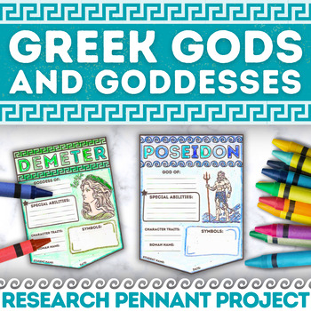 Preview of Greek Gods and Goddesses Mythology Pennant Research Activity Ancient Greece