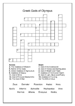 Greek Gods of Olympus Crossword Puzzle and Word Search Bell Ringer