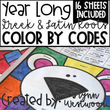 Preview of Greek & Latin Root Color by Codes All Seasons BUNDLE (Answer Keys Included)