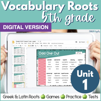 Preview of Greek & Latin Roots 5th Grade Vocabulary Activities & Words - UNIT 1 DIGITAL 