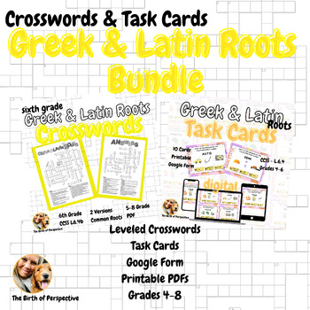 Preview of Greek & Latin Roots Bundle | Task Cards | Crossword Puzzles | Middle School
