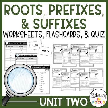 Preview of Root Words, Prefixes, & Suffixes Unit 2 Worksheets