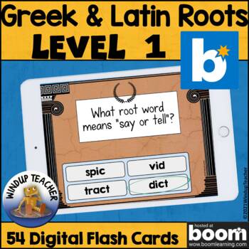 Preview of Greek & Latin Roots Set 1 Boom Flashcards Grades 3-6 - BOOM Digital Task Cards