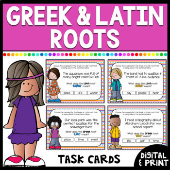 Preview of Greek & Latin Roots Task Cards | Print & Google Classroom