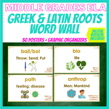 Preview of Greek & Latin Roots Word Wall: 50 Posters for Middle Grades