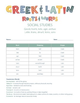 Preview of Greek & Latin, Roots & Words – 3rd, 4th, 5th Grade Vocabulary (Social Studies)