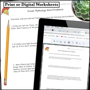 Digital Math Worksheet Google Classroom Greek Mythology Add Subtract