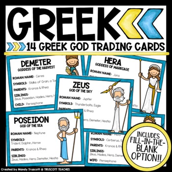 Preview of Greek Mythology ... 14 Greek God Trading Cards with Graphic Organizer