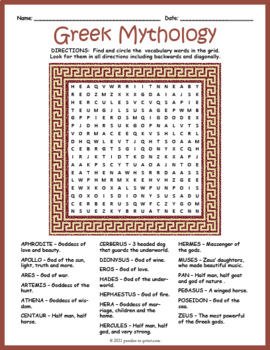 Ancient Greek Mythology Word Search Puzzle by Puzzles to Print | TpT