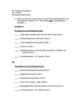 Preview of Greek Mythology Academic Research Presentation Guidelines & Checklist