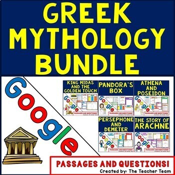 Preview of Greek Mythology Unit | Passages & Questions | Google Classroom | Google Slides