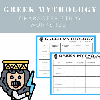 Preview of Greek Mythology Character Study Worksheet