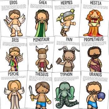 Greek Mythology Characters Poster Set with Short Biographies | TpT