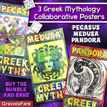 Preview of Greek Mythology Activity: Collaborative Posters— Medusa, Pandora, Pegasus BUNDLE