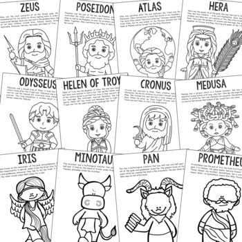 GREEK MYTHOLOGY Coloring Pages for Crafts, Mini Books, Interactive