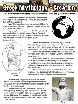 Preview of Greek Mythology - Creation Myth