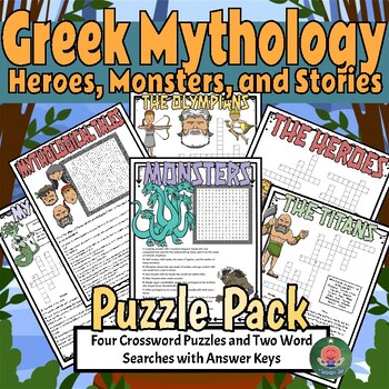 Preview of Greek Mythology Crossword Puzzle and Word Search Pack: The Odyssey, Gods, etc
