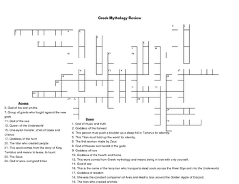 Greek Mythology Crossword Review by R TPT