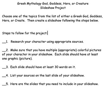 Preview of Greek Mythology God, Goddess, Hero, or Creature  Slideshow Project