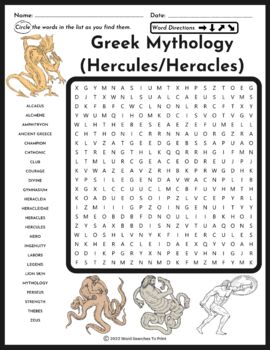 Greek Mythology Heracles/Hercules Word Search Puzzle TPT