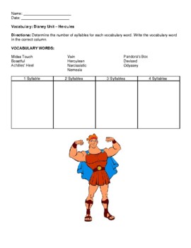 Preview of Greek Mythology Hercules Vocabulary #1 - Middle