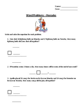 Preview of Greek Mythology Hercules Word Problems - Elementary