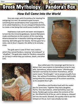 Preview of Greek Mythology - Pandora's Box