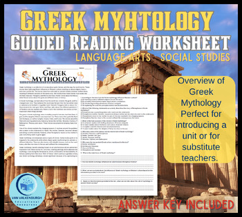 Preview of Greek Mythology Reading Guided Questions Worksheet