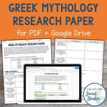 Preview of Greek Mythology Research Paper for Google Drive + PDF | Greek Gods and Goddesses