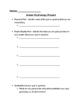 Preview of Greek Mythology Student Outline for Project