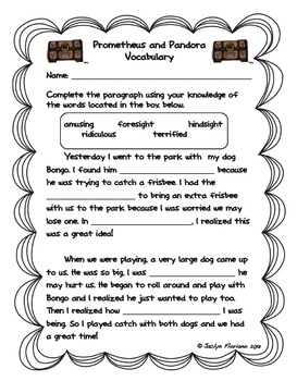 Greek Mythology Vocabulary and Activity Pages by Jaclyn Floriano