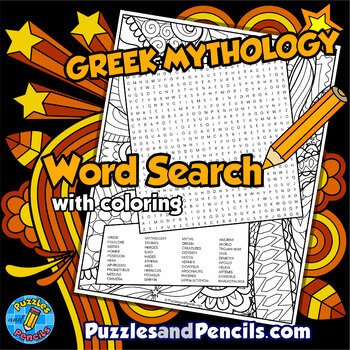 Preview of Greek Mythology Word Search Puzzle with Coloring | Ancient Greece Wordsearch