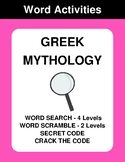 Greek Mythology - Word Search Puzzles, Scramble,  Secret C