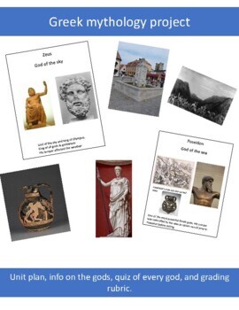 Preview of Greek Mythology unit | Unit plan, information on gods, rubric, quiz |