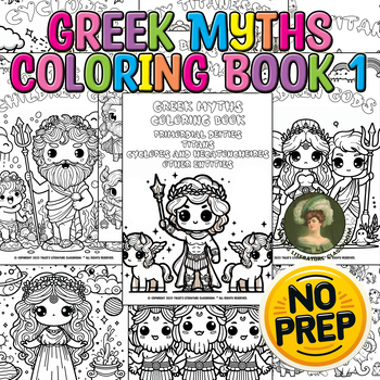 Preview of Greek Myths Coloring Book #1 in Kawaii Style No Prep